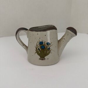 Vintage Takahashi Blue Floral Stoneware Watering Can Japan 3.5" Tall